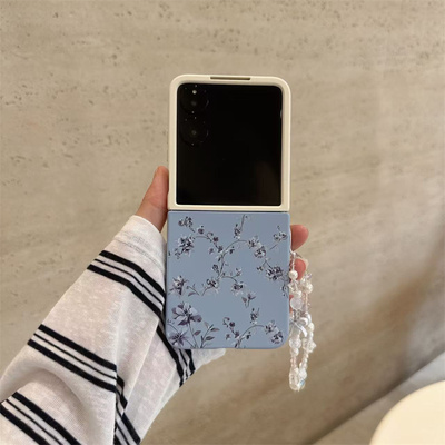 撞色蓝色小花折叠屏手机壳