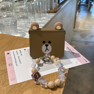 棕色布朗熊适用小米mix2手机壳三星Zflip7华为Pocket折叠卡通荣耀OPPO FindN3摩托罗拉razr60手链PuraX保护套