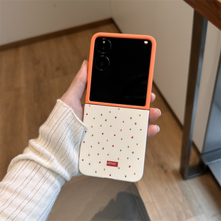 FindN3摩托羅拉razr60手鏈PuraX保護套5 橙白撞色斑點適用小米mix2手機殼三星Zflip7華為Pocket折疊榮耀OPPO