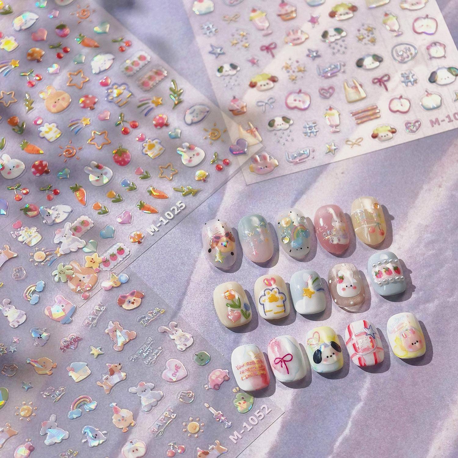 铁素新款可爱小狗儿童美甲饰品蝴蝶结星星冰激凌夏天M-1025贴纸