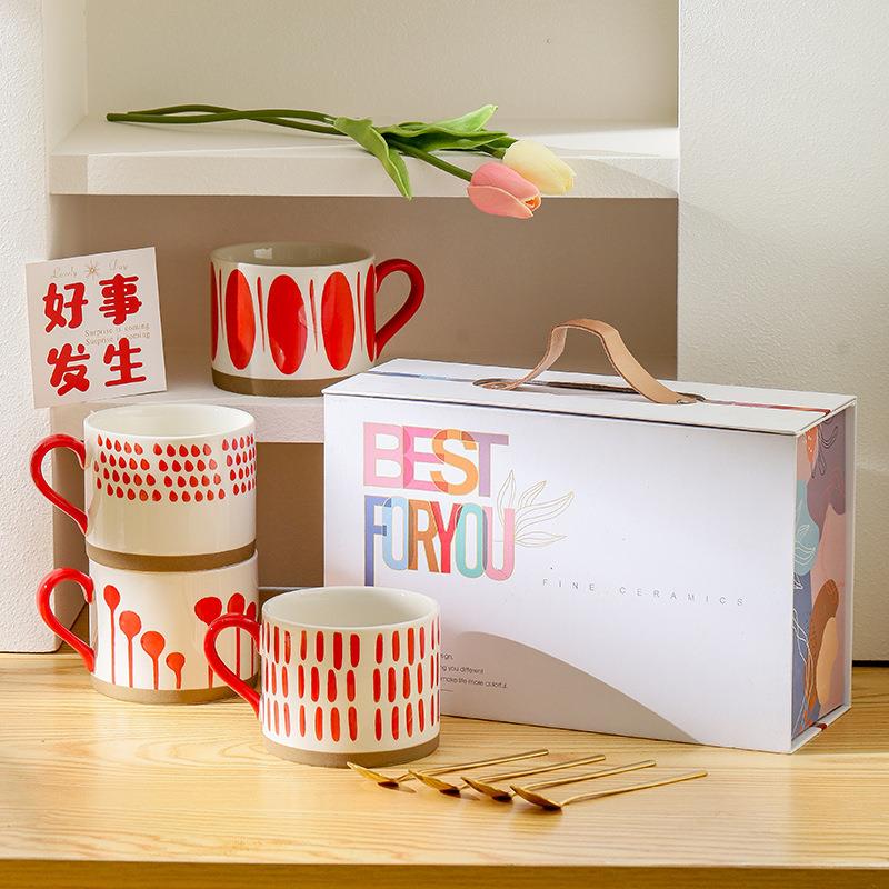 马克杯手绘高档 伴娘伴手礼 结婚生日陶瓷杯子套装情人礼品早餐杯