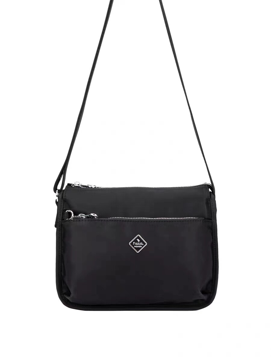 Frazzil法姿新款斜挎包女黑色尼龙布包轻便妈妈单肩包百搭小方包