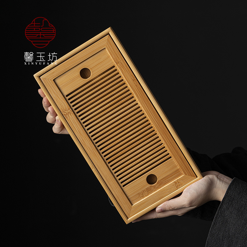 馨玉坊储水式竹茶盘长方形干泡盘简约百搭可携式泡茶台功夫茶托茶