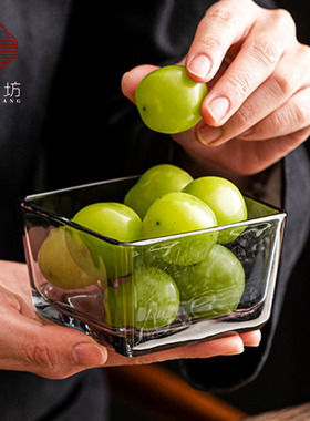 烟灰色玻璃方形果盘简约坚果盘小食碟客厅水果盘糖果零食收纳食盘