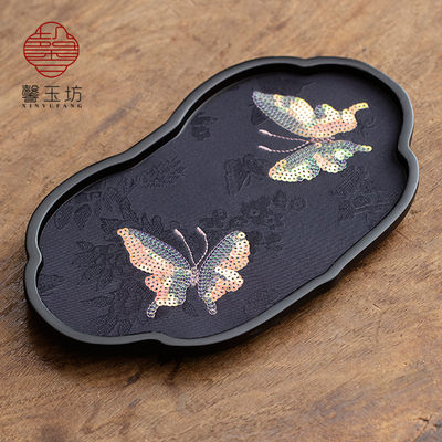 中式亮片蝴蝶竹制小干泡盘两件套