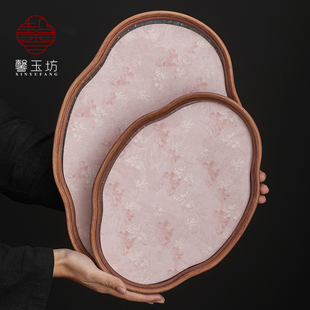 少女心粉色布垫海棠玻璃托盘防水茶餐垫茶托高颜值女士首饰展示盘
