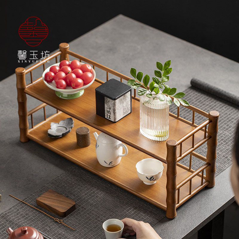 竹制茶壶架茶室桌面小博古架茶杯架茶具收纳展示架中式多层置物架