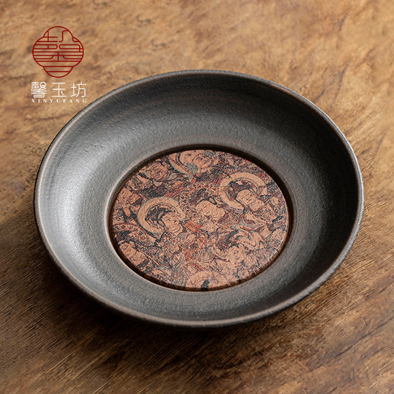 馨玉坊敦煌壁画陶瓷泡茶壶承家用小干泡盘禅意养壶垫茶壶复古茶托