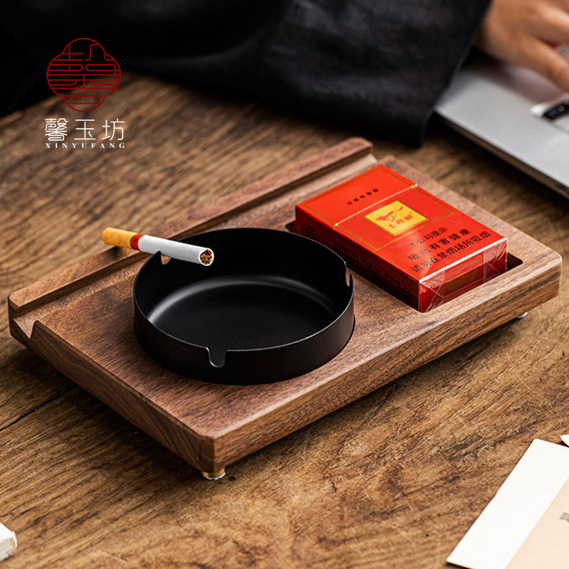 馨玉坊北美胡桃木烟灰缸手机架