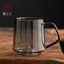 玻璃茶杯带把手咖啡杯耐高温大容量喝水杯子创意观山底绿茶杯 日式