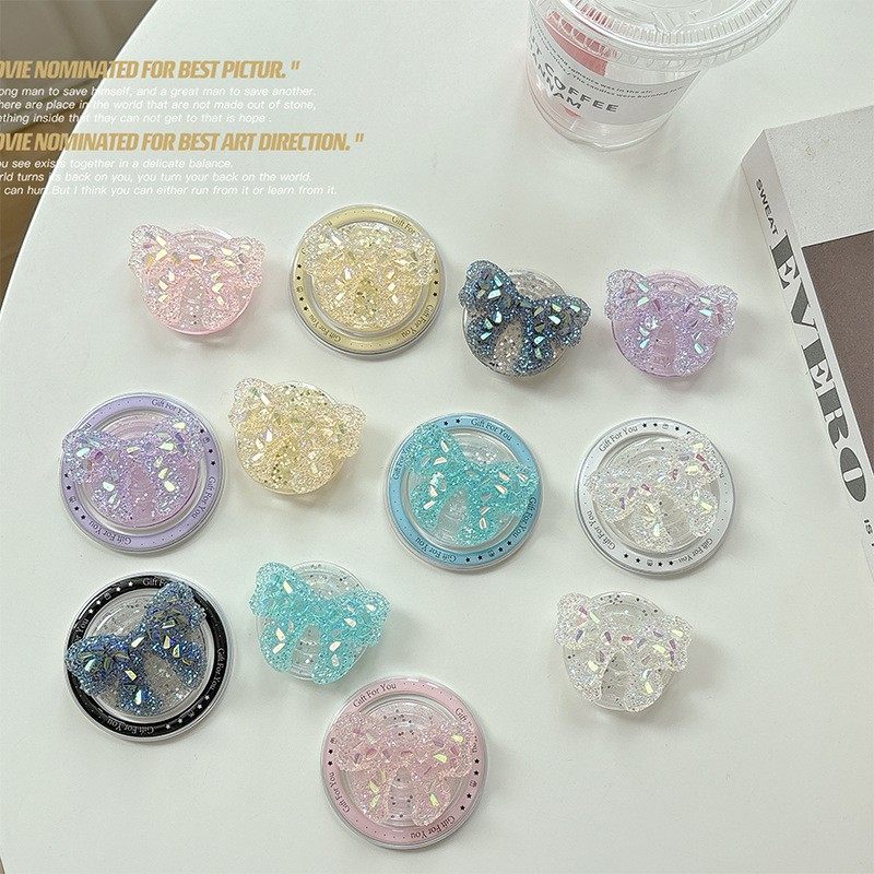 韩国ins风亮片闪粉蝴蝶立体磁吸粘贴桌面手机支架气囊折叠伸缩式,3C数码配件,手机支架/手机座,淘宝优惠券,粉丝福利购,淘宝优惠卷