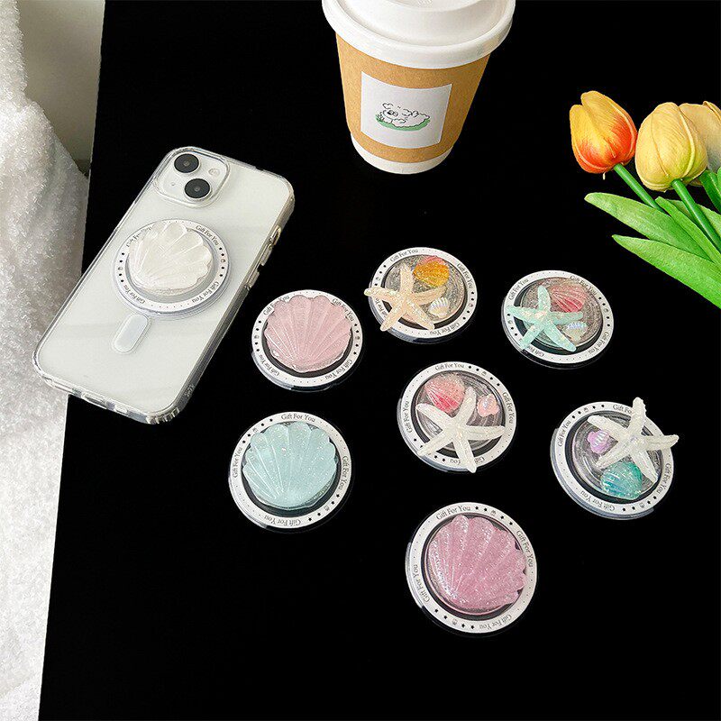 磁吸magsafe海星贝壳小清新夏季手机气囊支架闪粉背贴可伸缩看剧