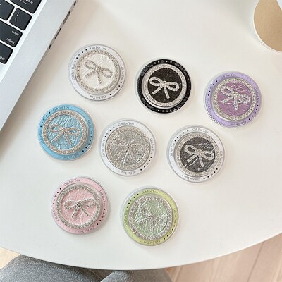 水钻蝴蝶结圆形轻奢手机气囊支架粘贴磁吸可伸缩懒人桌面握把支架