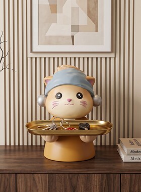 卡通猫头波普可爱玄关钥匙托盘