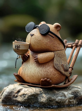 创意卡皮巴拉摆件仿木雕桌面治愈系水豚手办公室装饰品生日小礼物
