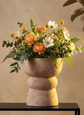 暖粉粗陶质感叠层宽口花瓶