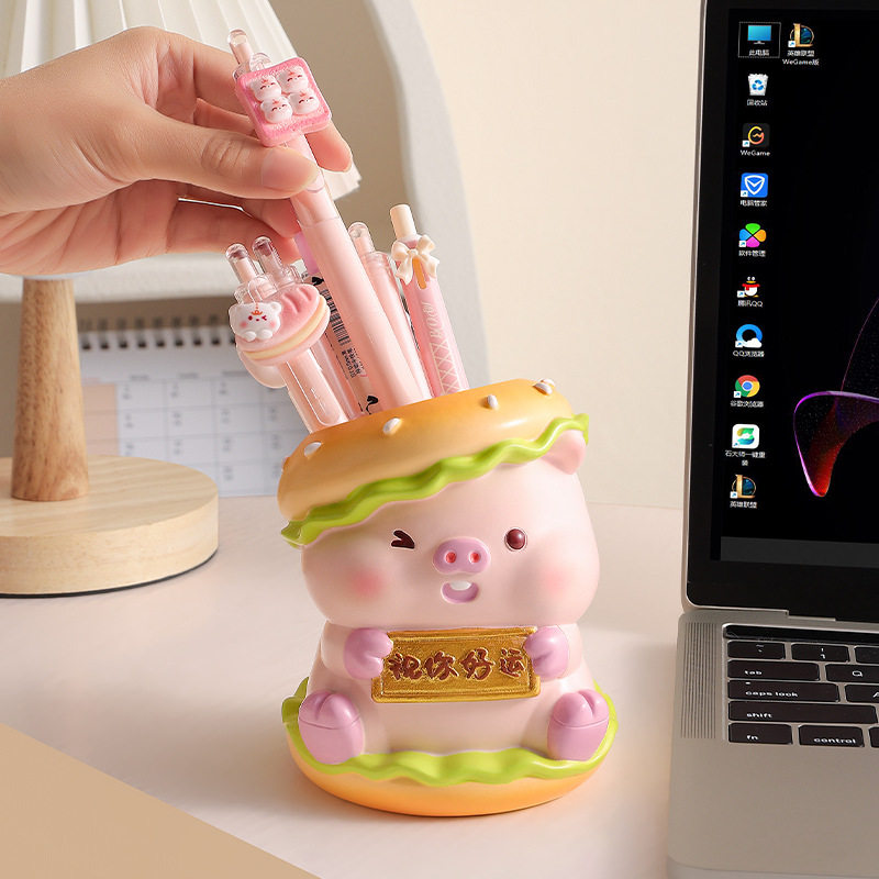 可爱创意小猪笔筒办公桌面摆件解压工位情绪稳定教师节礼物送老师