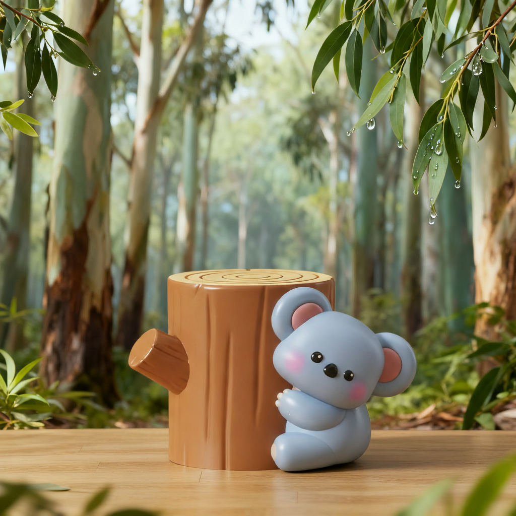 卡通考拉树桩造型3D模型摆件