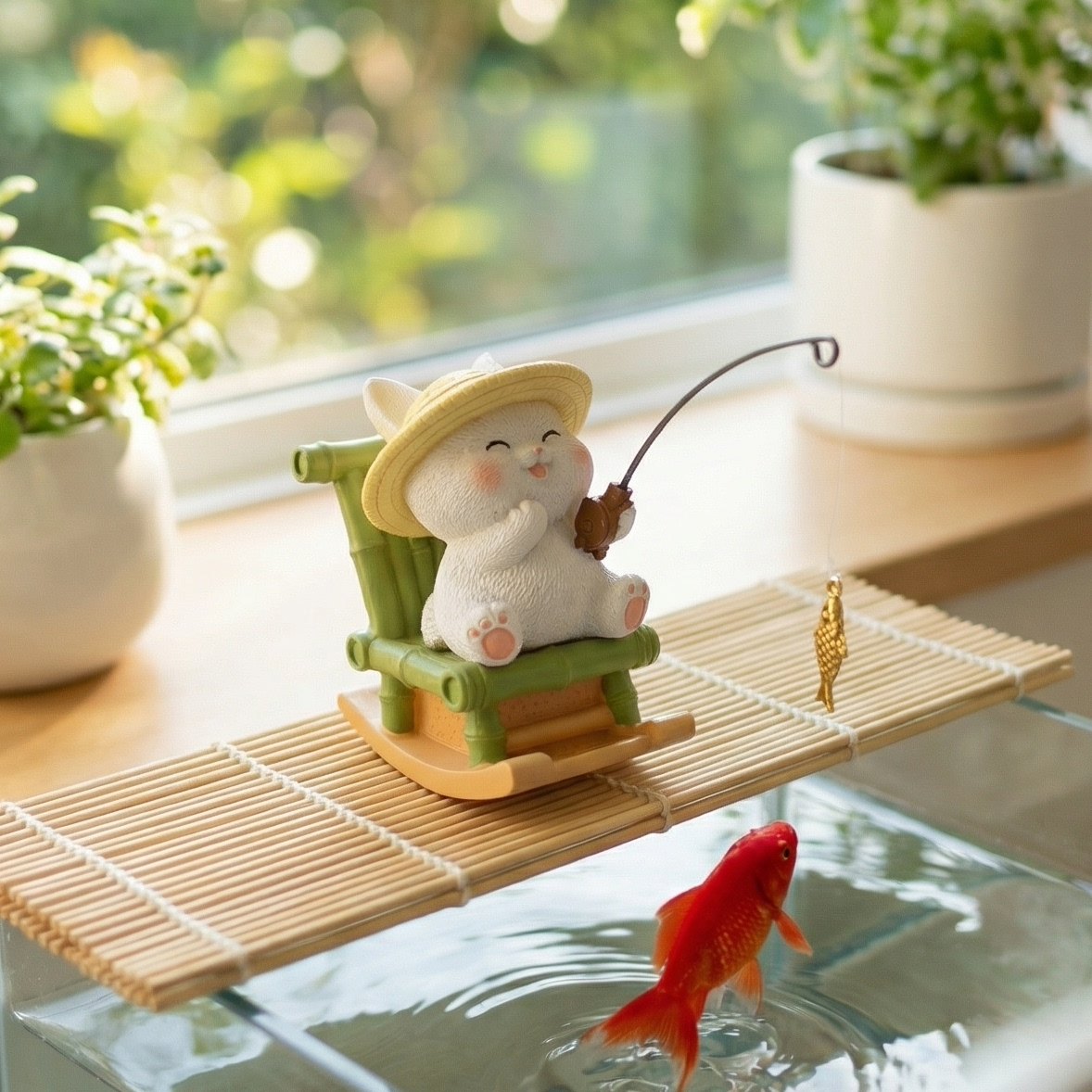 可爱猫咪摇椅钓鱼摆件水族箱鱼缸造景装饰品创意工位桌面解压神器,家居饰品,装饰摆件,淘宝优惠券,粉丝福利购,淘宝优惠卷