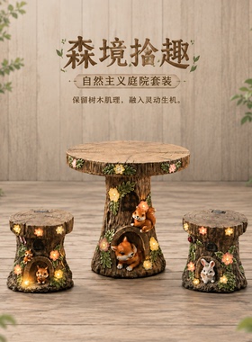 童话树桩桌椅套装庭院阳台摆件
