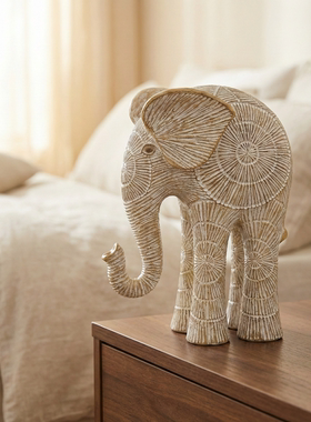 北欧原木风复古纹理大象摆件高级感艺术客厅斗柜卧室民宿软装饰品