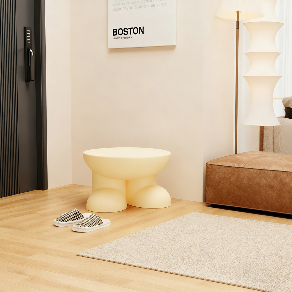 现代简约圆形米黄色异形凳