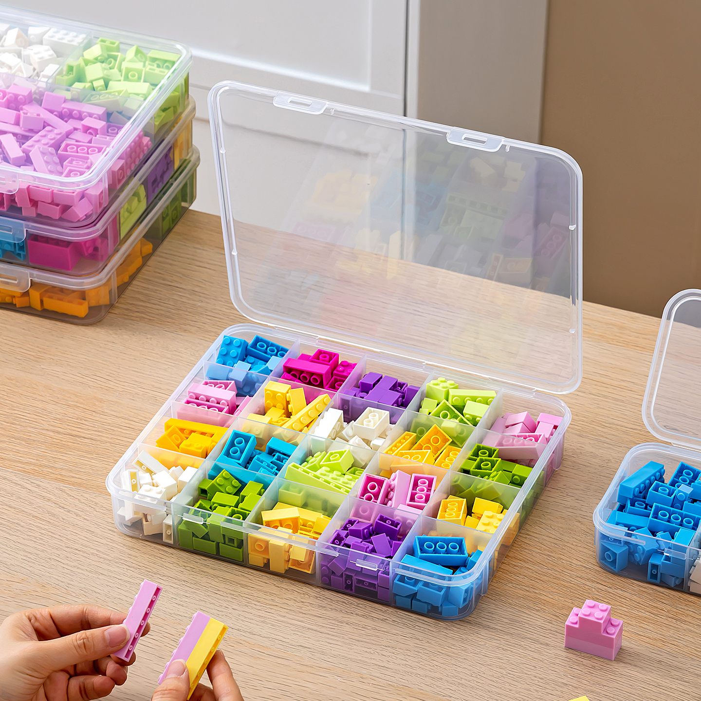 乐高透明积木零件收纳盒儿童玩具整理箱分格储物盒桌面收纳神器