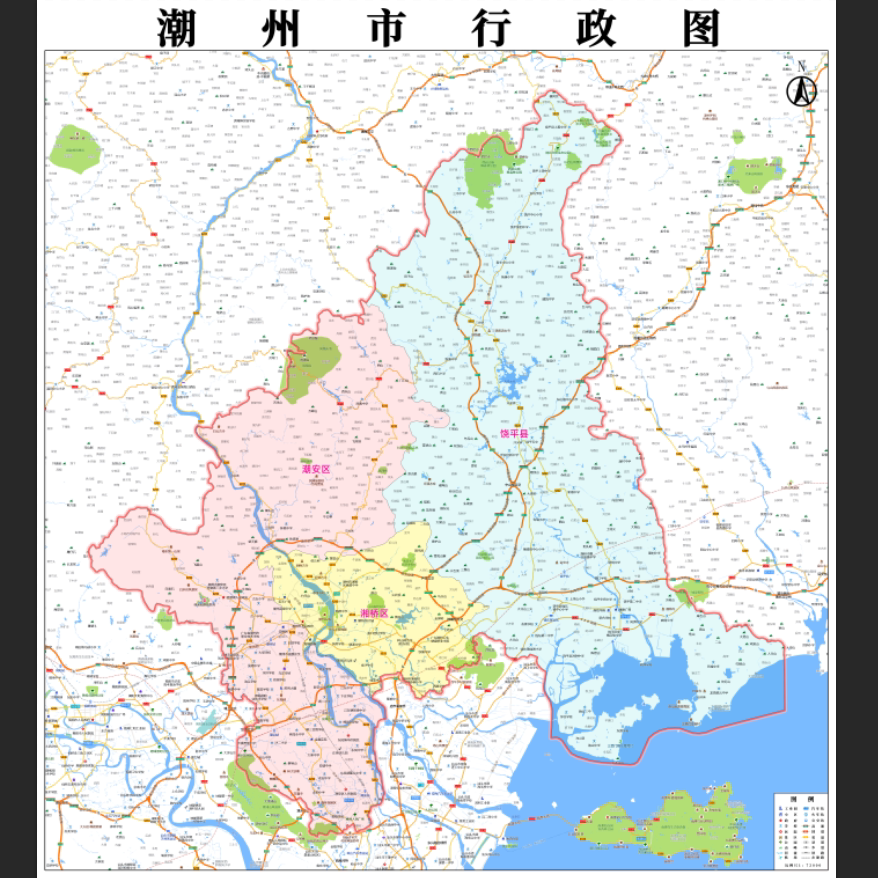 广东潮州市地图高清电子版矢量行政图市县街交通路线素材设计文件