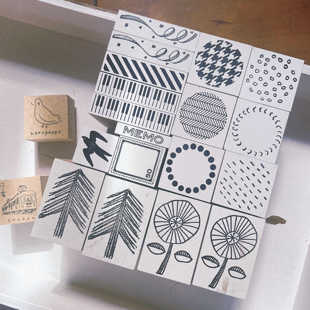 Oscolabo木质印章水玉彩带Memo绳子蝴蝶飞鸟百搭实用印章 现货