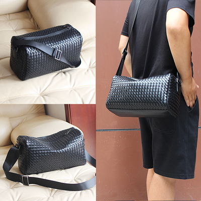 高级感纯牛皮单肩斜挎编织男包真皮大容量通勤健身机车邮差男士包