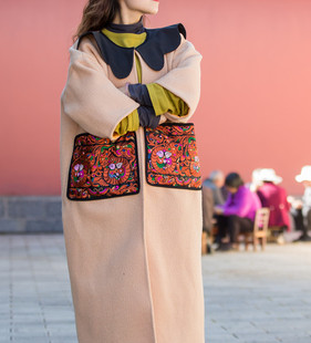 【乌篷船花事了】绣花毛呢外套 民族风大衣 刺绣大衣 民族风外套