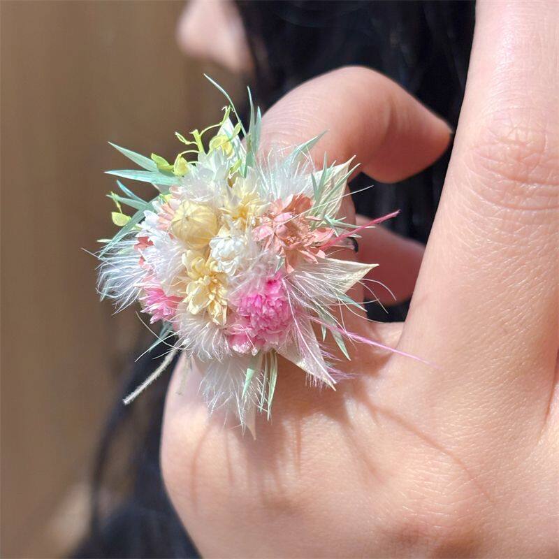 创意小众永生花戒指高级感DIY成品纯手工制作结婚订婚情侣对戒图片