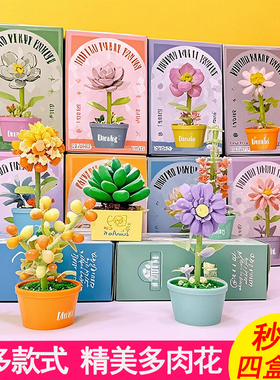 送女学生朋友小礼品女孩益智力拼装玩具积木多肉鲜花摆件儿童礼物