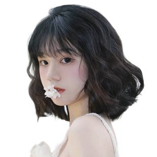 假发女短发真发全真人发波波头可爱羊毛卷自然蕾丝无痕整顶假发套