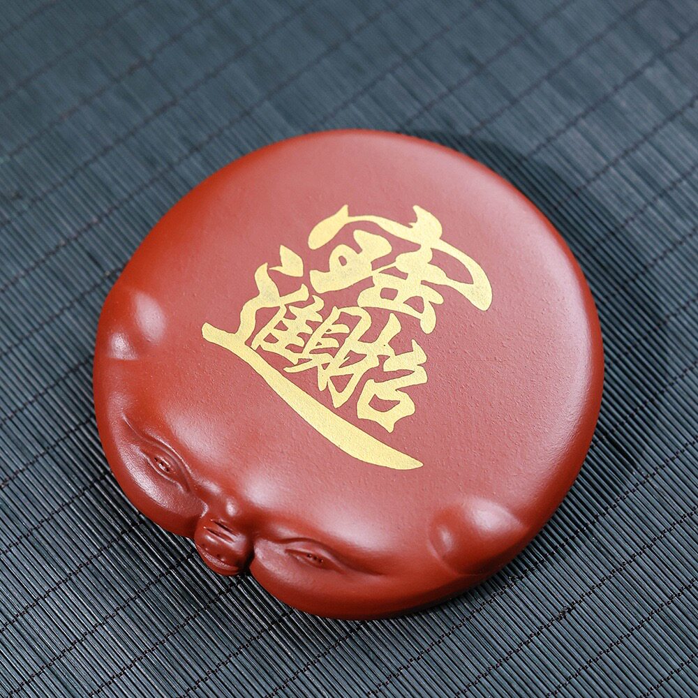 紫砂茶宠描金猪摆件精品手工生肖茶宠摆件