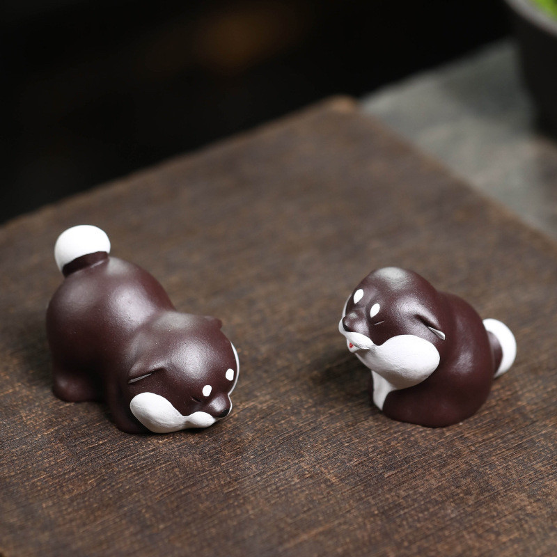 批发宜兴紫砂柴犬茶宠摆件十二生肖狗雕塑茶具茶桌创意小狗茶玩