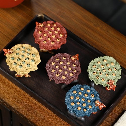 宜兴紫砂喷水茶宠金鱼莲蓬莲子茶玩茶台精品摆件创意雕塑可养装饰