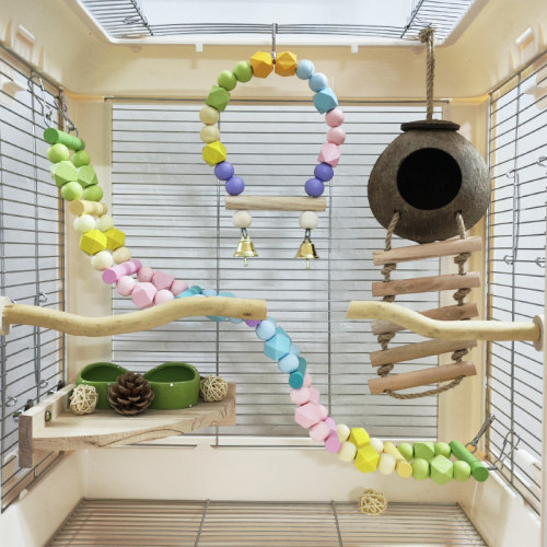 鹦鹉鸟笼彩色秋千云梯玩具
