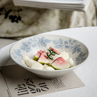 芦苇〖好看青花小碗〗复古饭碗陶瓷斗笠碗浅口甜品碗家用酸奶碗