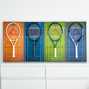 网球拍展示架网球场画框温网法网澳网礼物收纳大满贯展示架装饰画