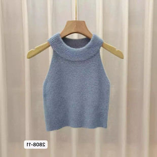 黑色显瘦吊带无袖挖肩小背心女打底外穿辣妹挂脖短款百搭上衣夏季