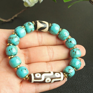 DIY松石手链乌兰花网花松圆珠老型珠景泰蓝加南红玛瑙尼泊尔风