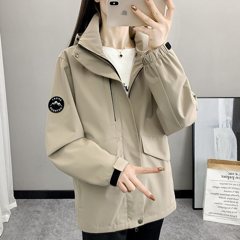 女2024春秋新款防风防水单层薄款可拆卸户外登山风衣男