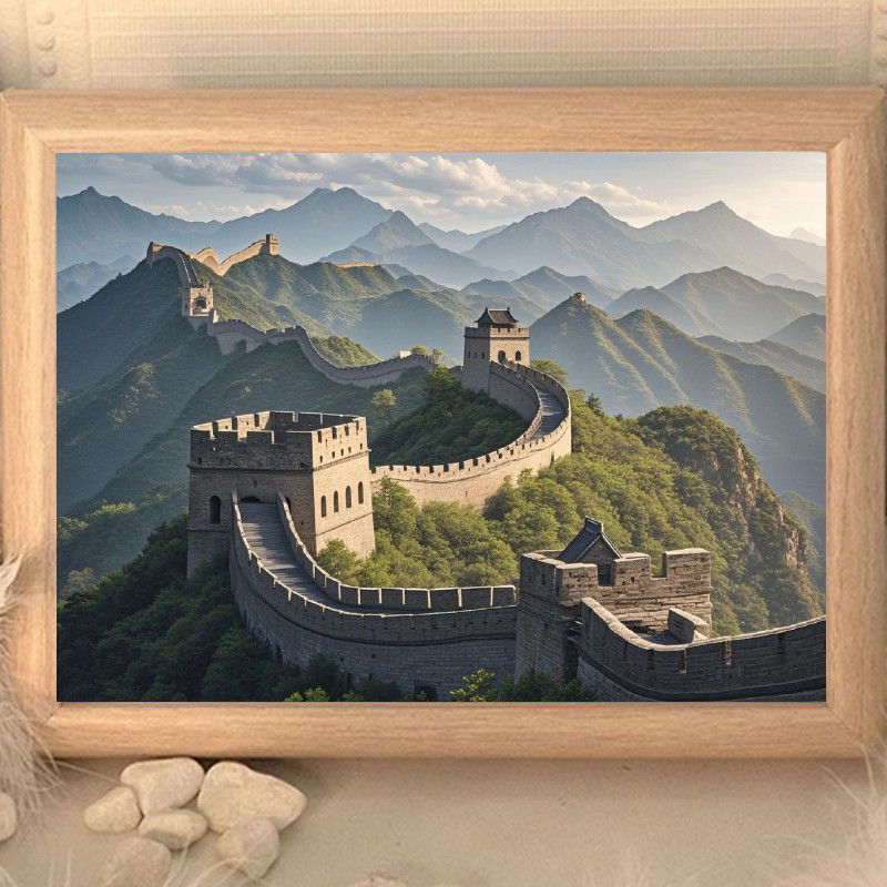 万里长城居家装饰画相框摆台财富转运能量桌面摆件精致风景画框