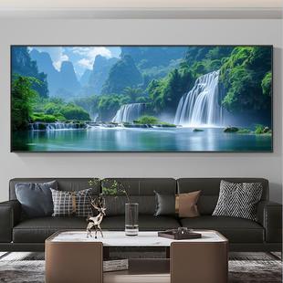 流水生财山水风景画客厅挂画简约画高级八方聚财沙发背景墙装 饰画