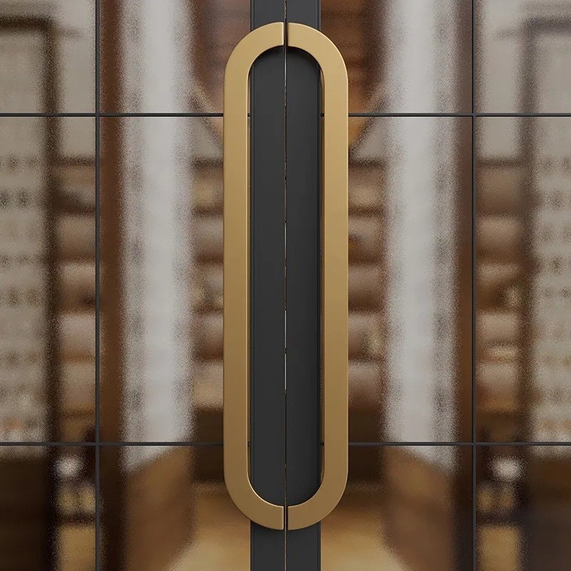 热销高端现代简约铝合金框有无玻璃大门拉手酒店包厢金黑色实木门