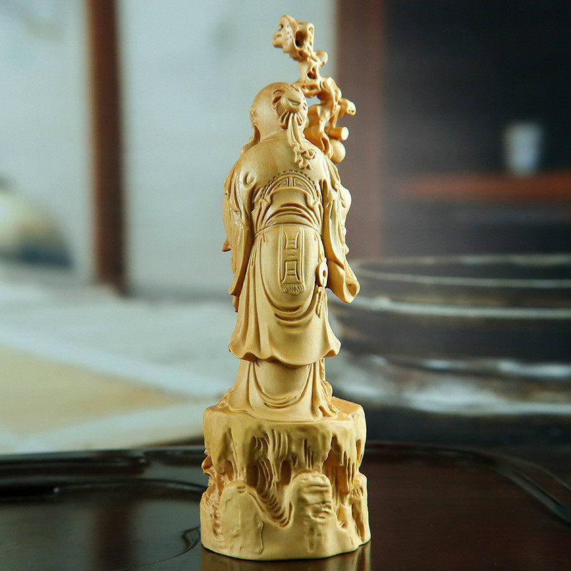 木雕黄杨雕刻工艺品生日祝人物贺寿客厅礼品老寿星公摆件