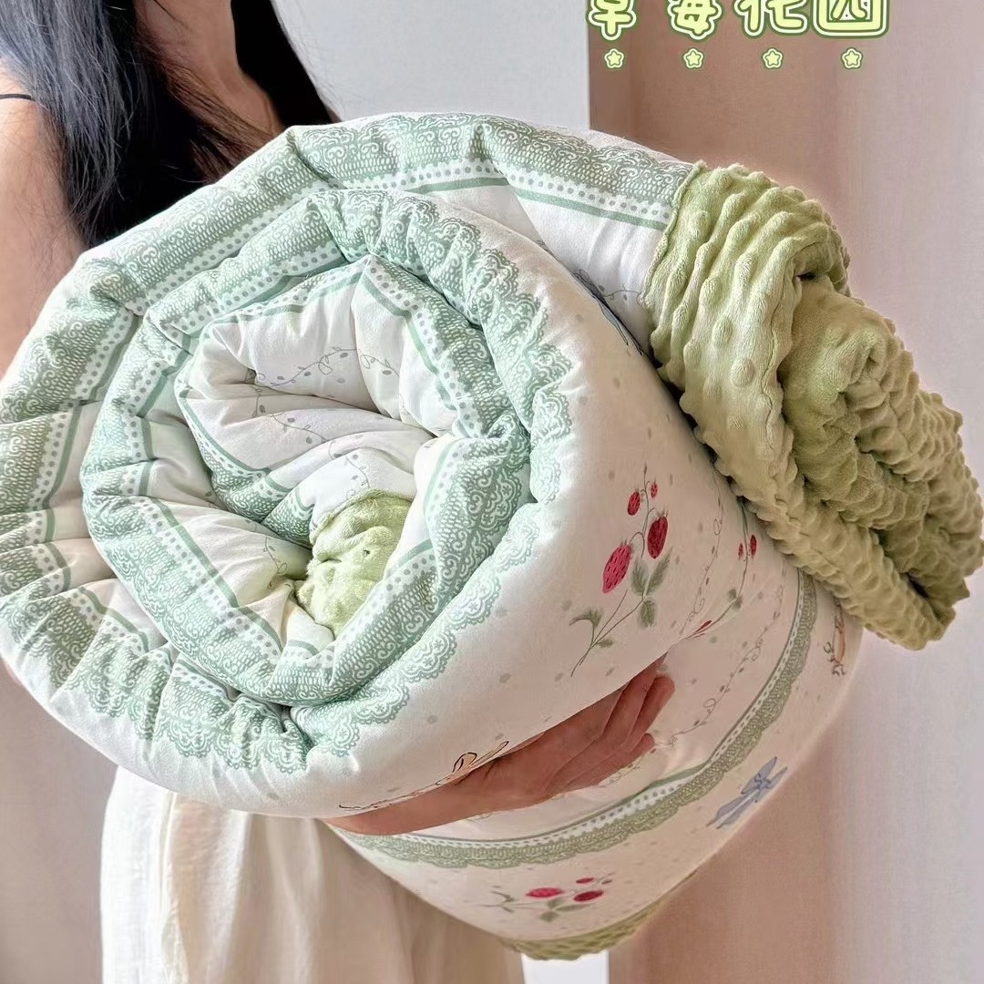 加厚云柔针织棉豆豆绒毯秋冬款外贸单双人宿舍豆豆绒被豆豆被