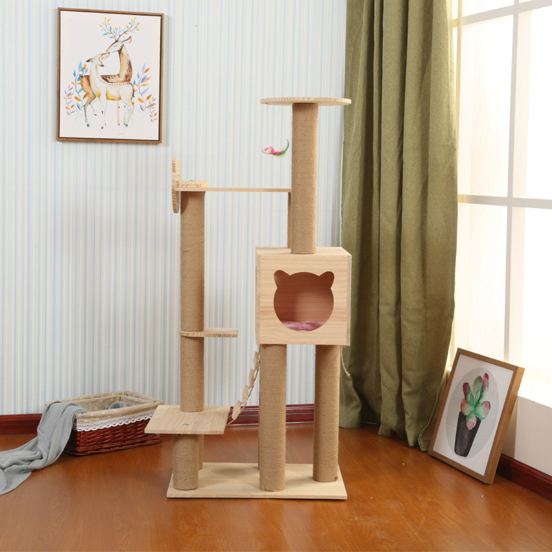 热销新款实木猫爬架猫咪用品猫爪板批发宠物猫树猫窝实木架子松木