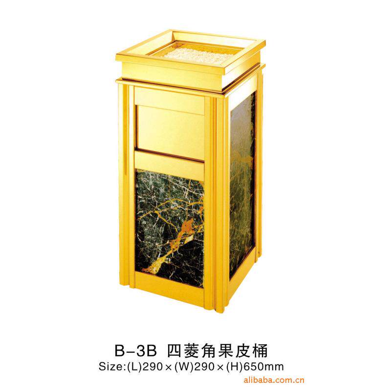 桶大理石垃圾桶酒店大堂宾馆果皮桶高档钛金座地四菱角烟灰不锈钢